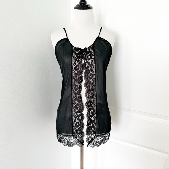 American Vintage Tops - Vintage Elegant Black Lace Tie Front Camisole Top - Medium